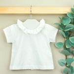 Maglietta Mezza Manica Con Volant Bianco In Cotone Neonata BABIDU 80118 - BABIDU - LuxuryKids