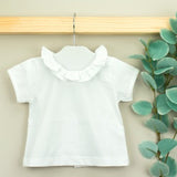 Maglietta Mezza Manica Con Volant Bianco In Cotone Neonata BABIDU 80118 - BABIDU - LuxuryKids