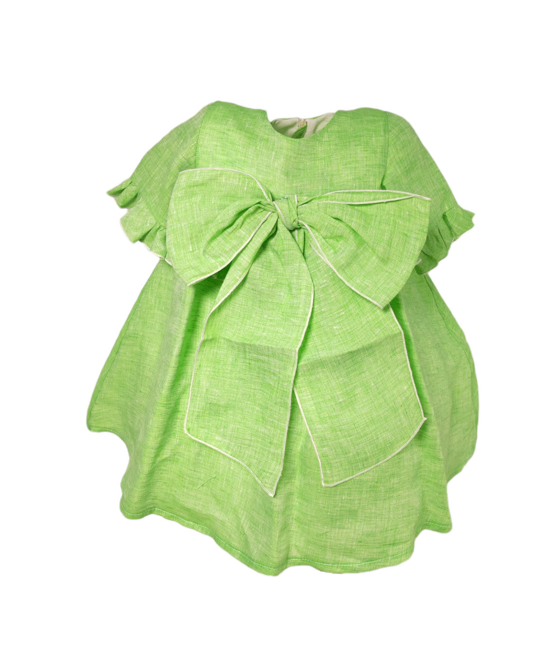 Abito Svasato In Lino Verde Con Fiocco Neonata LA SARTORIA DEI PICCOLI L124 - LA SARTORIA DEI PICCOLI - LuxuryKids