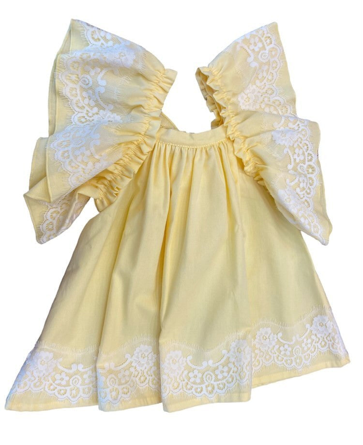 Abito Giallo In Cotone Con Pizzo Bambina Phi Clothing 22001 - PHY CLOTHING - LuxuryKids