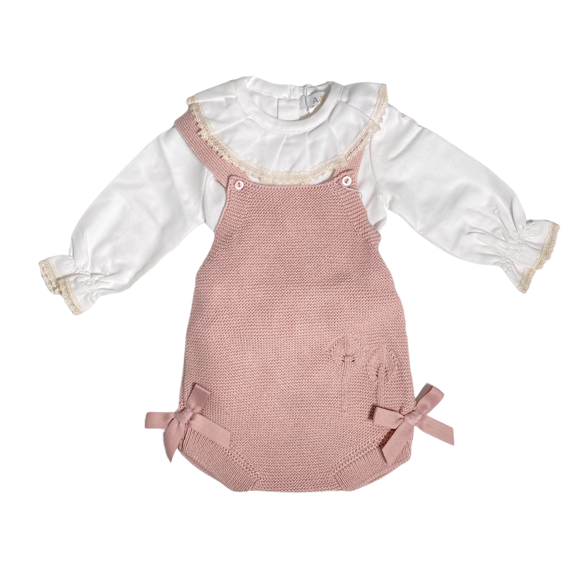 Pagliaccetto Con Camicia Body In Caldo Cotone Rosa Antico Neonata A&J 130 - A&J - LuxuryKids
