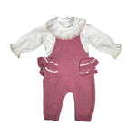 Completo Salopette Con Camicia Body In Caldo Cotone Rosa Antico Neonata A&J 165 - A&J - LuxuryKids