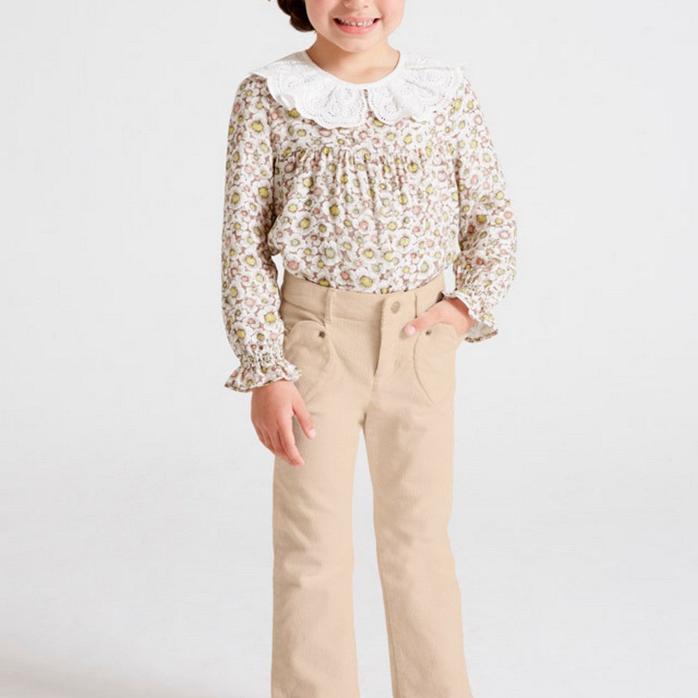 Pantalone In Velluto A Costine Flared Fit Panna Bambina MAYORAL 4505 - MAYORAL - LuxuryKids
