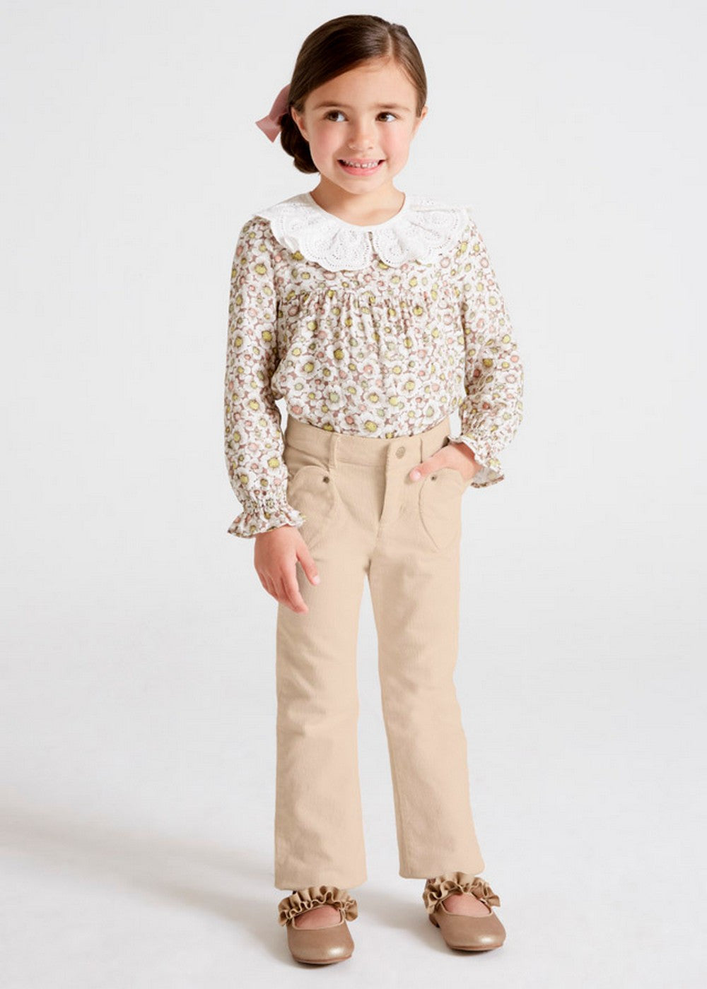 Pantalone In Velluto A Costine Flared Fit Panna Bambina MAYORAL 4505 - MAYORAL - LuxuryKids