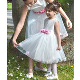 Abito Bianco Bambina Cerimonia Comunione Elegante Fiori Rosa Lesy 660 - LESY - LuxuryKids
