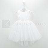 Abito Elegante Made In Italy Bianco Con Gonna In Tulle Bambina Le Chicche 65 - LE CHICCHE - LuxuryKids