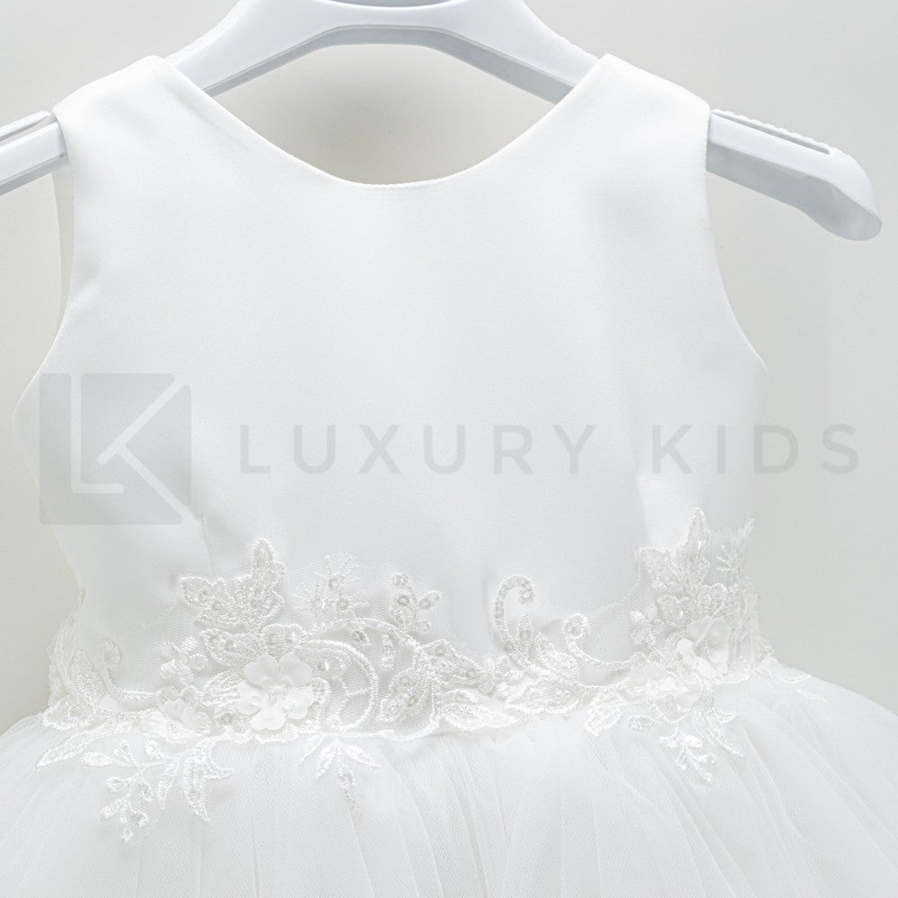 Abito Elegante Made In Italy Bianco Con Gonna In Tulle Bambina Le Chicche 65 - LE CHICCHE - LuxuryKids