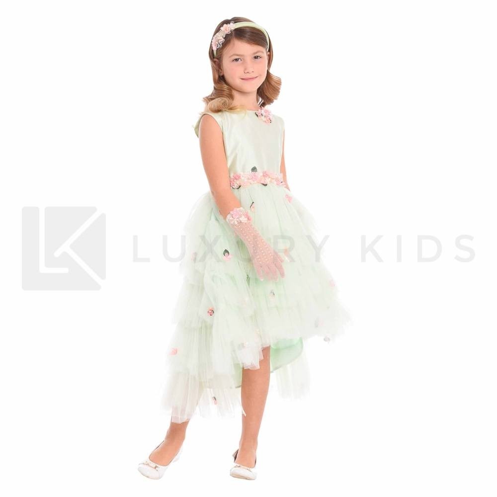 Abito Lungo Bambina Cerimonia Comunione Elegante Fiori Rosa Lesy 710 - LESY - LuxuryKids