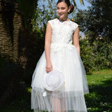 Abito Lungo Bambina Cerimonia Comunione Elegante Principesco Bianco Lesy 028316 - LESY - LuxuryKids