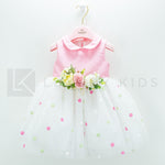 Abito Smanicato Elegante Con Corpetto Rosa E Tulle A Pois Neonata Isabel 43078 - ISABEL - LuxuryKids