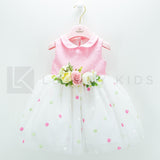 Abito Smanicato Elegante Con Corpetto Rosa E Tulle A Pois Neonata Isabel 43078 - ISABEL - LuxuryKids