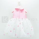 Abito Smanicato Elegante Con Corpetto Rosa E Tulle A Pois Neonata Isabel 43078 - ISABEL - LuxuryKids