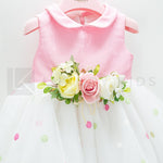 Abito Smanicato Elegante Con Corpetto Rosa E Tulle A Pois Neonata Isabel 43078 - ISABEL - LuxuryKids