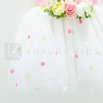 Abito Smanicato Elegante Con Corpetto Rosa E Tulle A Pois Neonata Isabel 43078 - ISABEL - LuxuryKids
