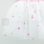 Abito Smanicato Elegante Con Corpetto Rosa E Tulle A Pois Neonata Isabel 43078 - ISABEL - LuxuryKids