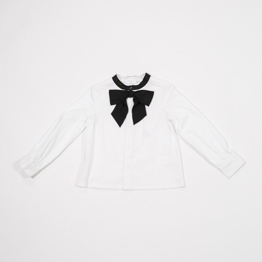 Camicia bianco con collo coreano con fiocco nero Bambina  FUN&FUN FNBSH0161 - FUN&FUN - LuxuryKids