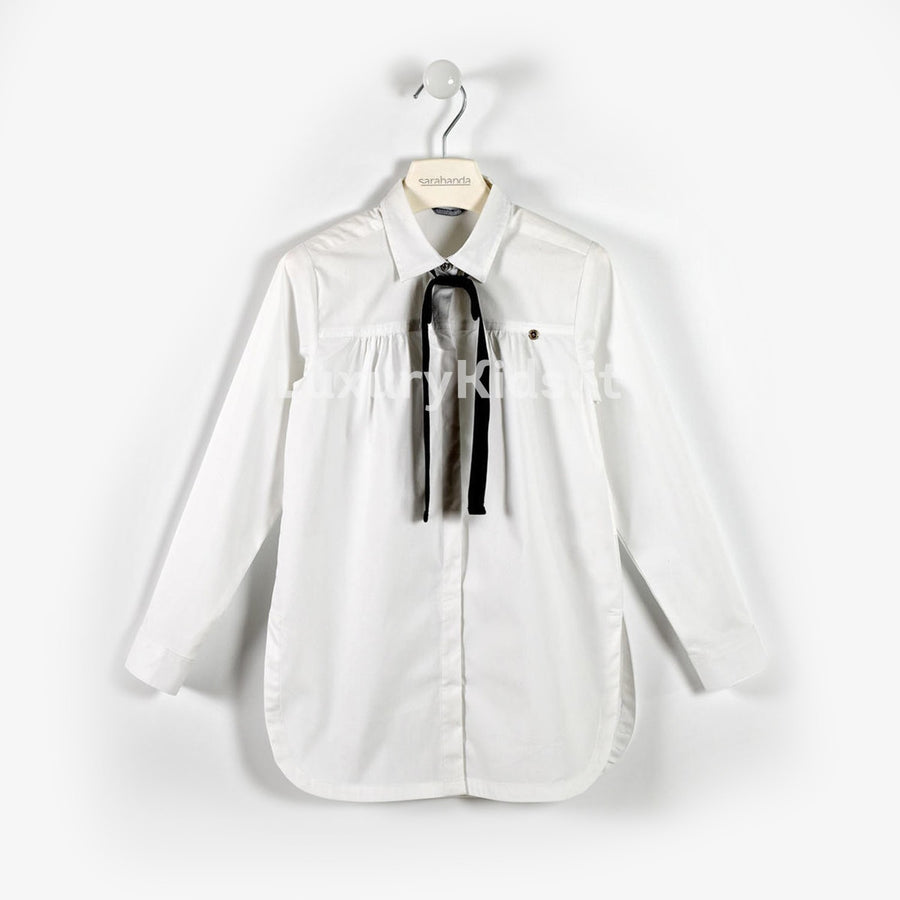 Camicia con Fiocco in Velluto Bambina Bianco Sarabanda V408 - SARABANDA - LuxuryKids