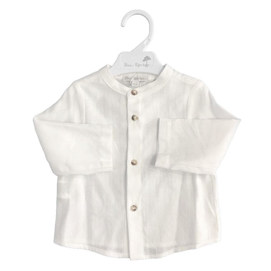 Camicia Coreana in misto Lino Bianco Neonato FINA EJERIQUE P18B7383 - Fina Ejerique - LuxuryKids