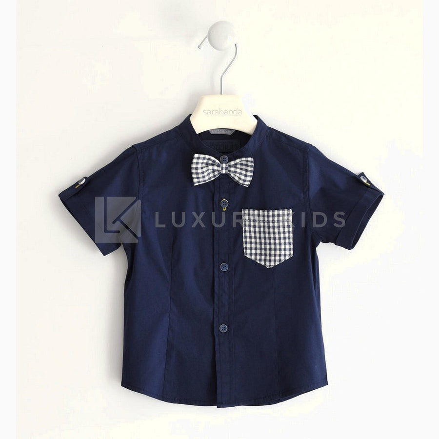 Camicia Coreana Mezza Manica Con Papillon Compreso Blu Per Bambino Sarabanda J502 - SARABANDA - LuxuryKids