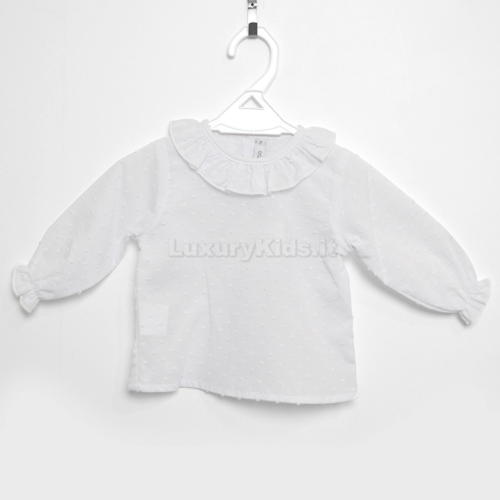 Camicia Elegante Bianca con Collo con Rouches Per Neonata Paloma de la O BI8BLV - PALOMA DE LA O - LuxuryKids