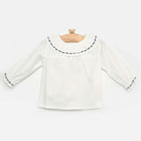 Camicia in Caldo Cotone Manica Lunga con Colletto Rouches Bianco-Blu Neonata A&J 209BL - A&J - LuxuryKids