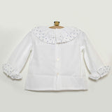 Camicia in Caldo Cotone Manica Lunga con Colletto Rouches Bianco-Blu Neonata A&J 273BL - A&J - LuxuryKids