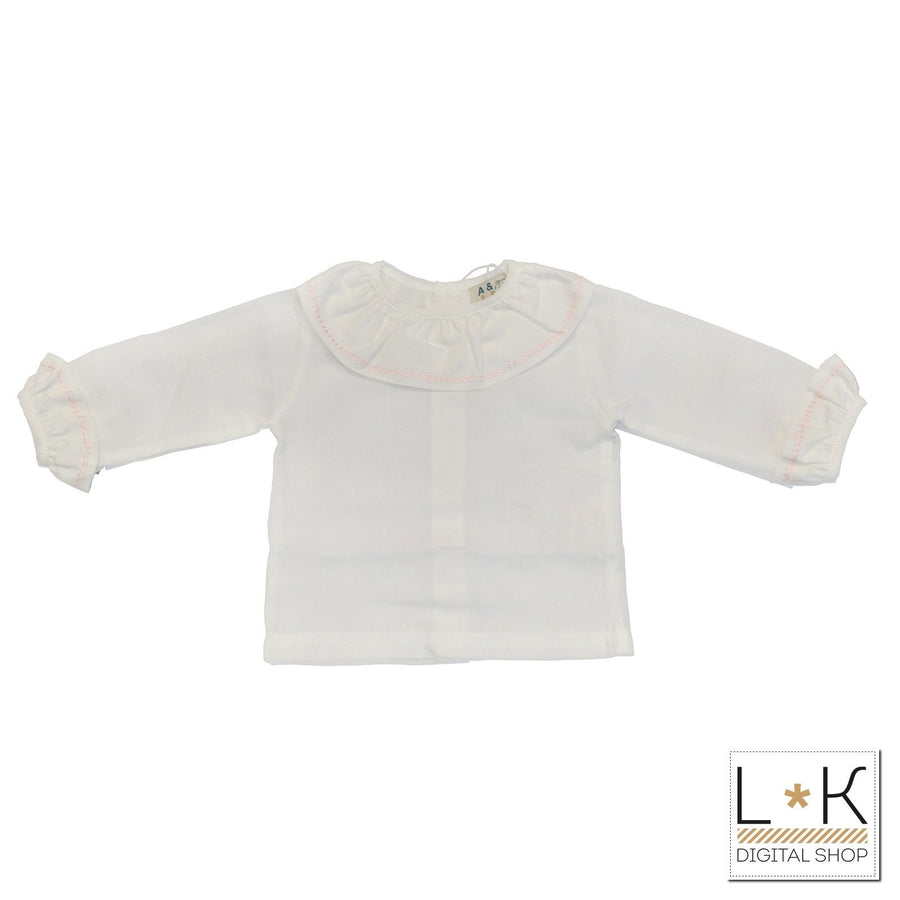Camicia in Cotone  Manica lunga Con  Colletto impunture con il rosa  Neonata A&J 131 - A&J - LuxuryKids