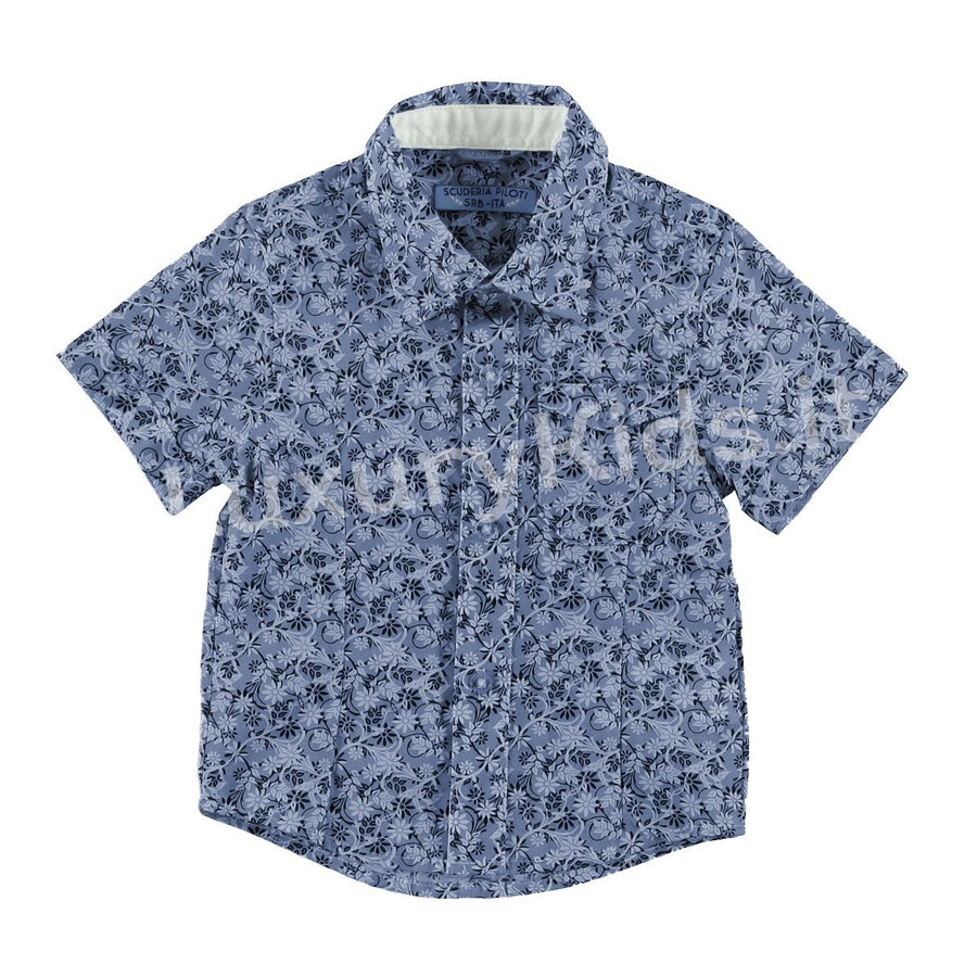 Camicia in Cotone Blu con Stampa a Fiori Bambino Sarabanda M500 - SARABANDA - LuxuryKids