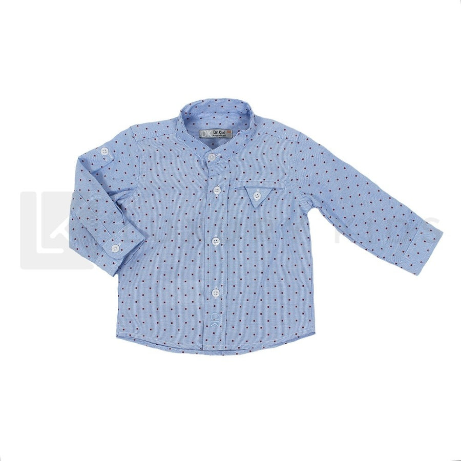 Camicia In Cotone Con Collo Coreano Azzurra Con Puntini Rossi Bambino Dr Kid DK640 - DR.KID - LuxuryKids
