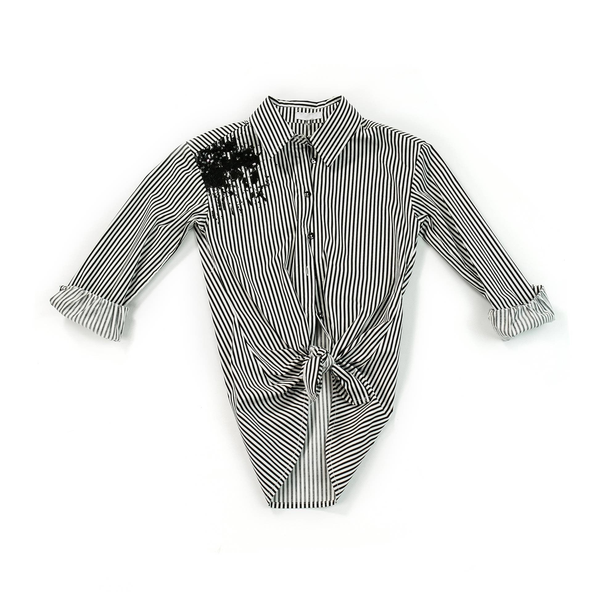 Camicia In Cotone Manica lunga Mille righe bianco-nera Bambina Fun&Fun FNJSH1509 - FUN&FUN - LuxuryKids
