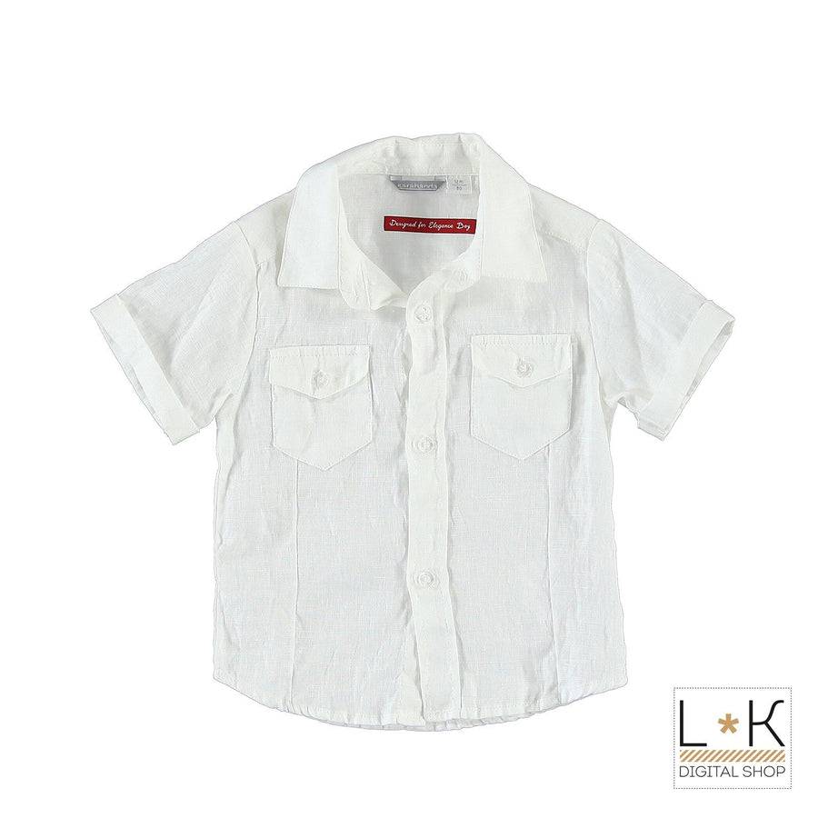 Camicia in Lino Tinta Unita Neonato Bianco Sarabanda M501 - SARABANDA - LuxuryKids