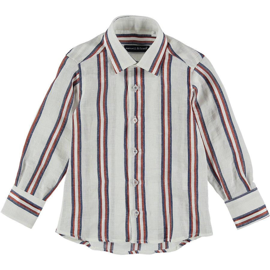 Camicia In Misto Lino Bianca A Righe Bambino MANUELL&FRANK MF3158B - MANUELL&FRANK - LuxuryKids