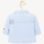 Camicia Manica Lunga A Righe con Papillon Neonato Celeste Mayoral 1142 - MAYORAL - LuxuryKids