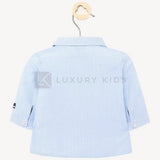 Camicia Manica Lunga A Righe con Papillon Neonato Celeste Mayoral 1142 - MAYORAL - LuxuryKids