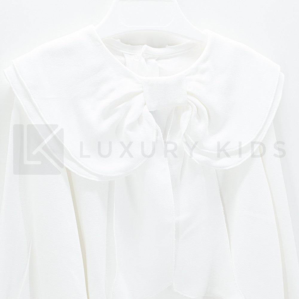 Camicia Panna In Caldo Cotone con Collo Fiocco Bambina Tartaleta A5939 - TARTALETA - LuxuryKids