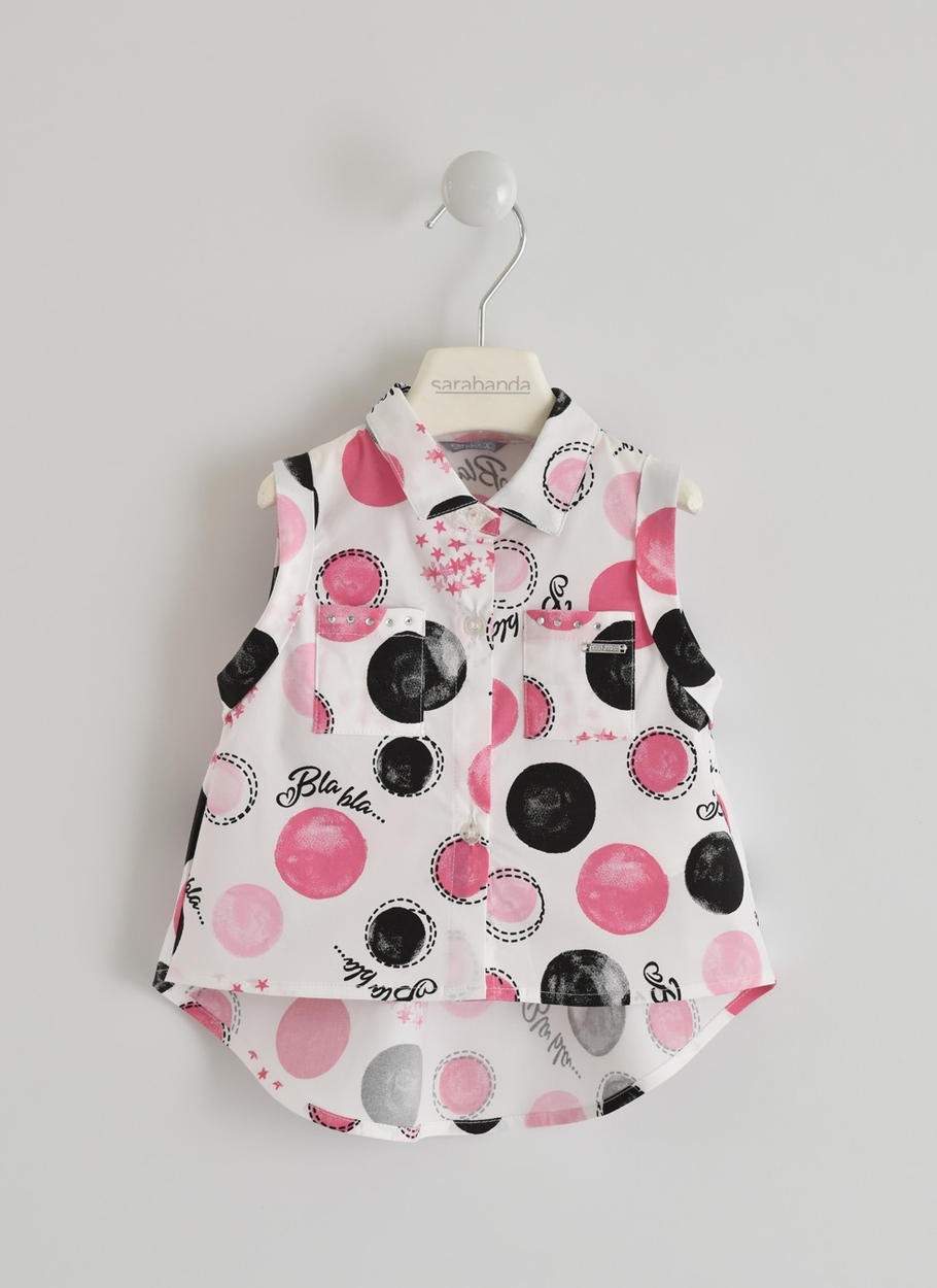 Camicia smanicata con fantasia scritte e pois per bambina da 18 mesi a 4 anni Sarabanda W562 - SARABANDA - LuxuryKids