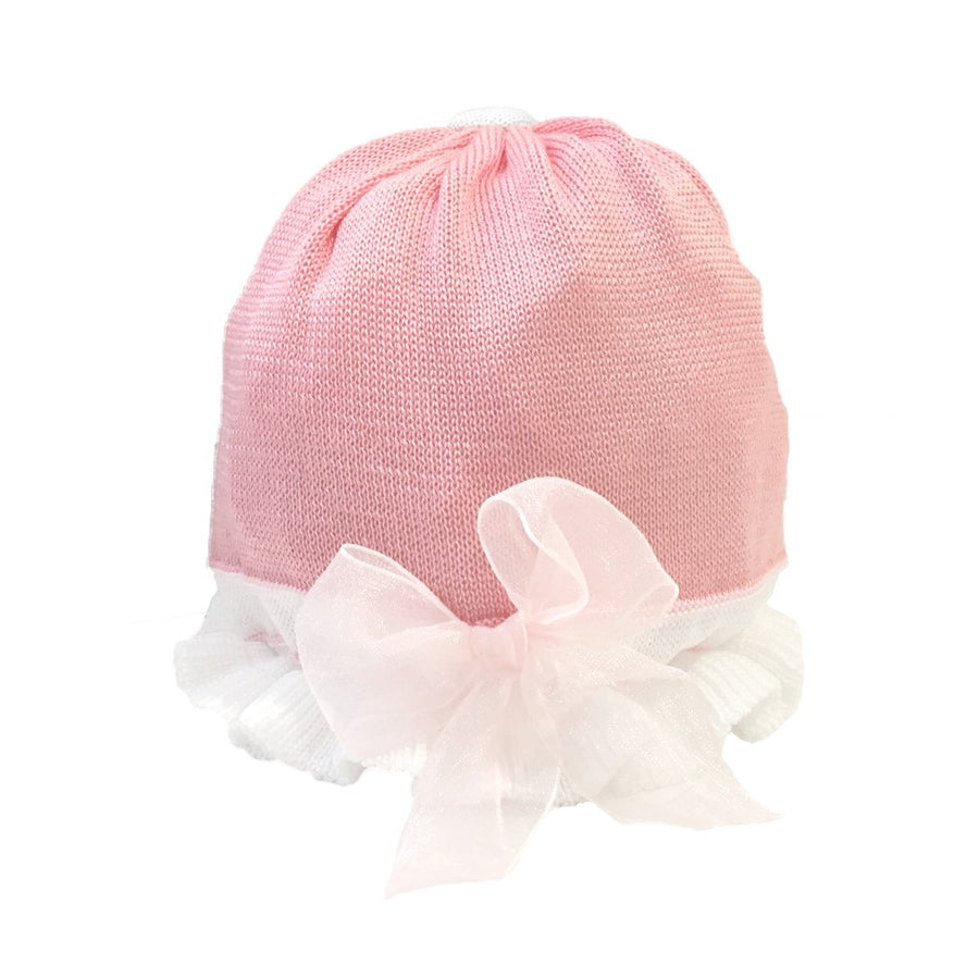 Cappellino in Filo Rosa/Bianco Neonata Creazioni Luana 16055 - Luxu