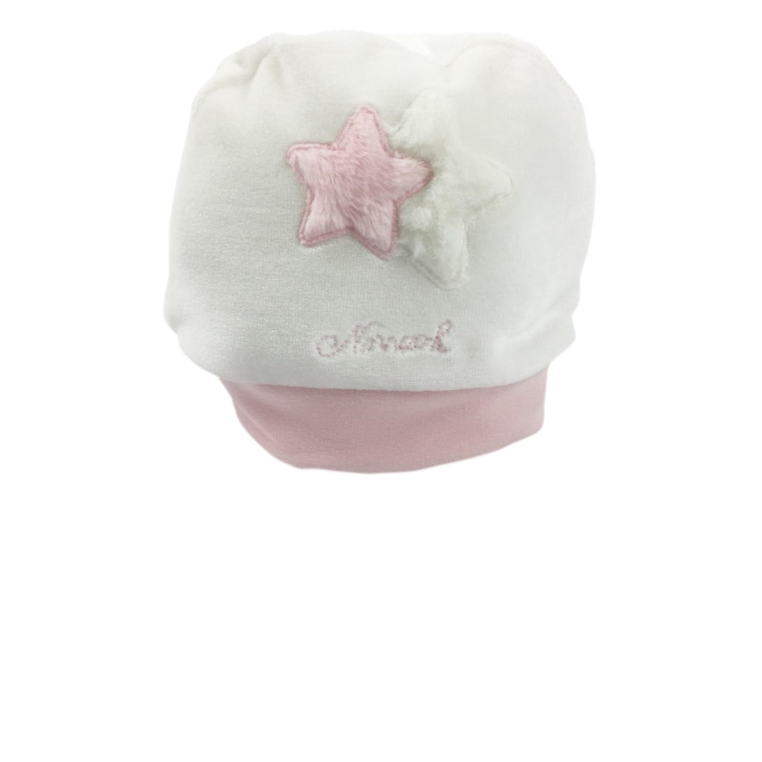 Cappello In Ciniglia Bianco Con Stelle Rosa Neonata NINNAOH I2086 - NINNAOH - LuxuryKids