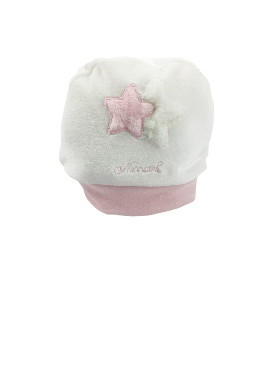 Cappello In Ciniglia Bianco Con Stelle Rosa Neonata NINNAOH I2086 - NINNAOH - LuxuryKids