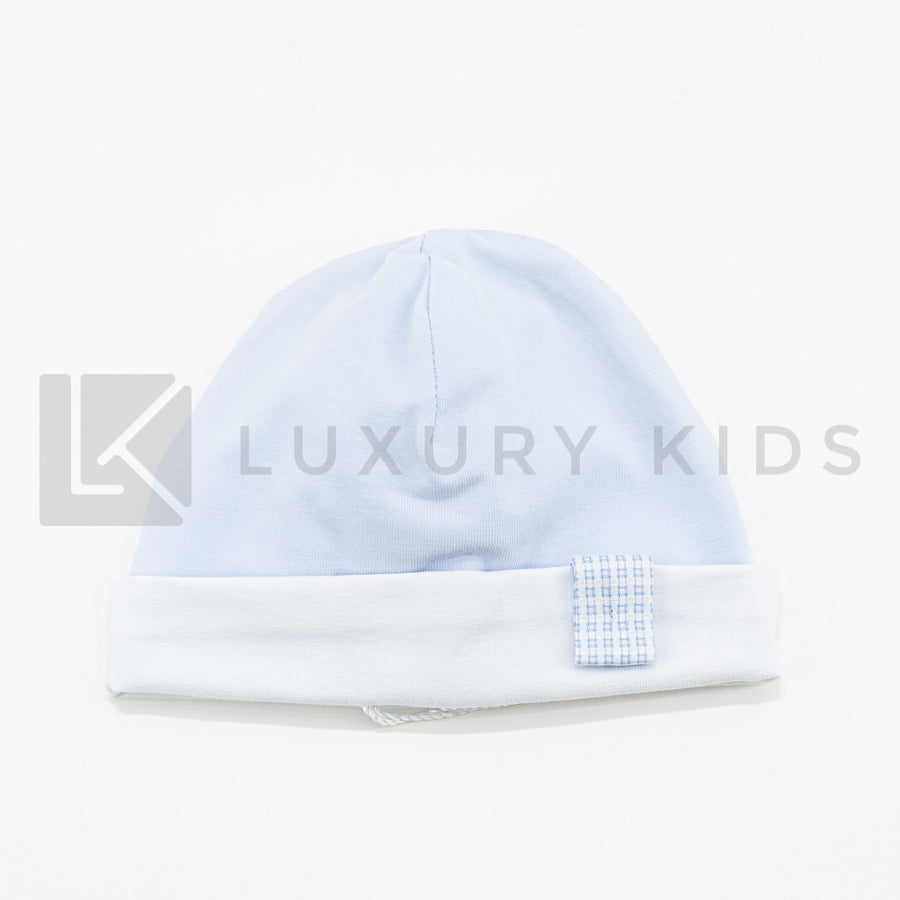 Cappello In Cotone Azzurro Con Bordo Bianco Neonato LA SARTORIA DEI PICCOLI LK751 - LA SARTORIA DEI PICCOLI - LuxuryKids