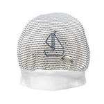 Cappello in Cotone Bianco-Blu con Ricamo Neonato Ninnaoh E16221 - NINNAOH - LuxuryKids