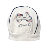 Cappello in Jersey Bianco-Blu con Ricamo Neonato Ninnaoh E16274J - NINNAOH - LuxuryKids