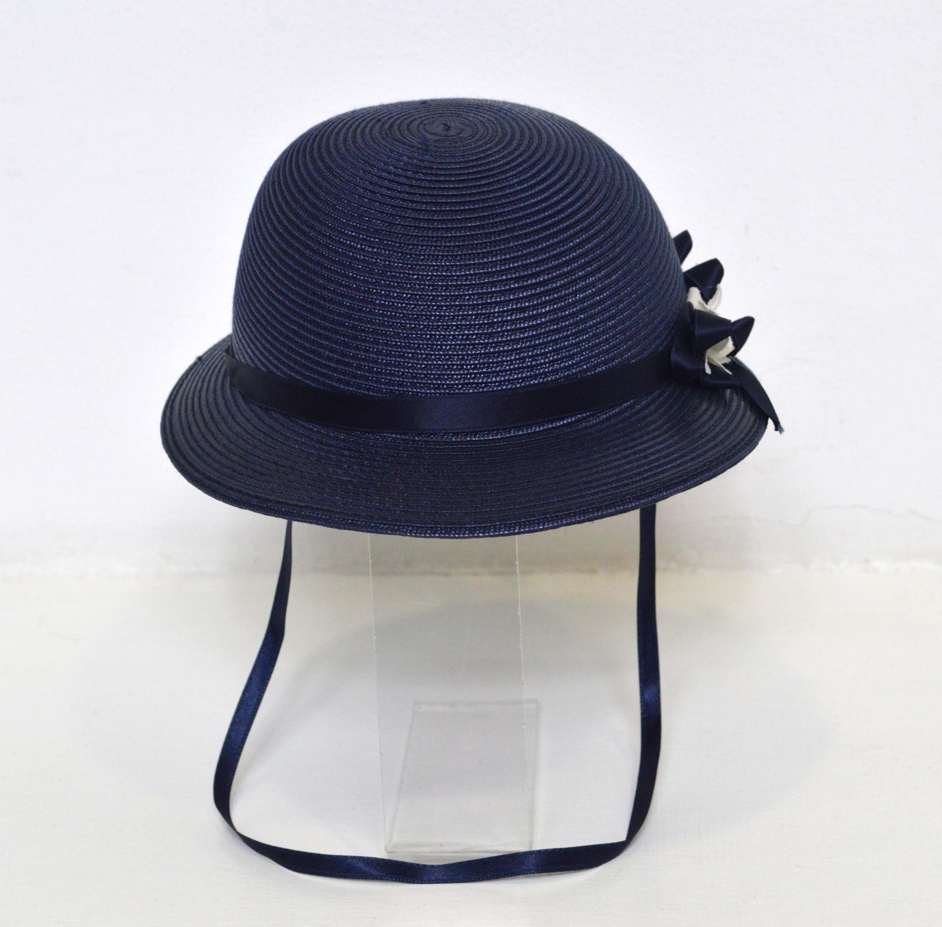 Cappello In Rafia Blu Con Fiori Laterali Neonata Il Trenino CAP01 - IL TRENINO - LuxuryKids