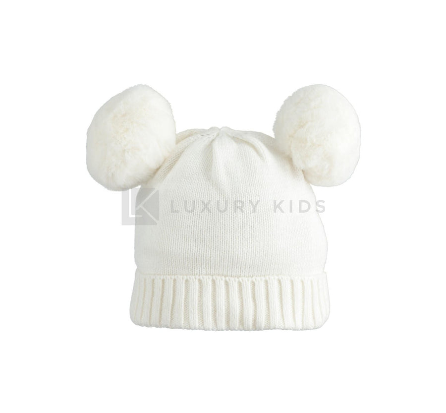Cappello In Tricot Con Pon Pom In Ecopelliccia Neonati Minibanda K354 - MINIBANDA - LuxuryKids