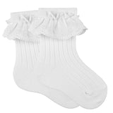 Kurze gerippte Socken mit besticktem Batist Baby Mädchen CONDOR 2486