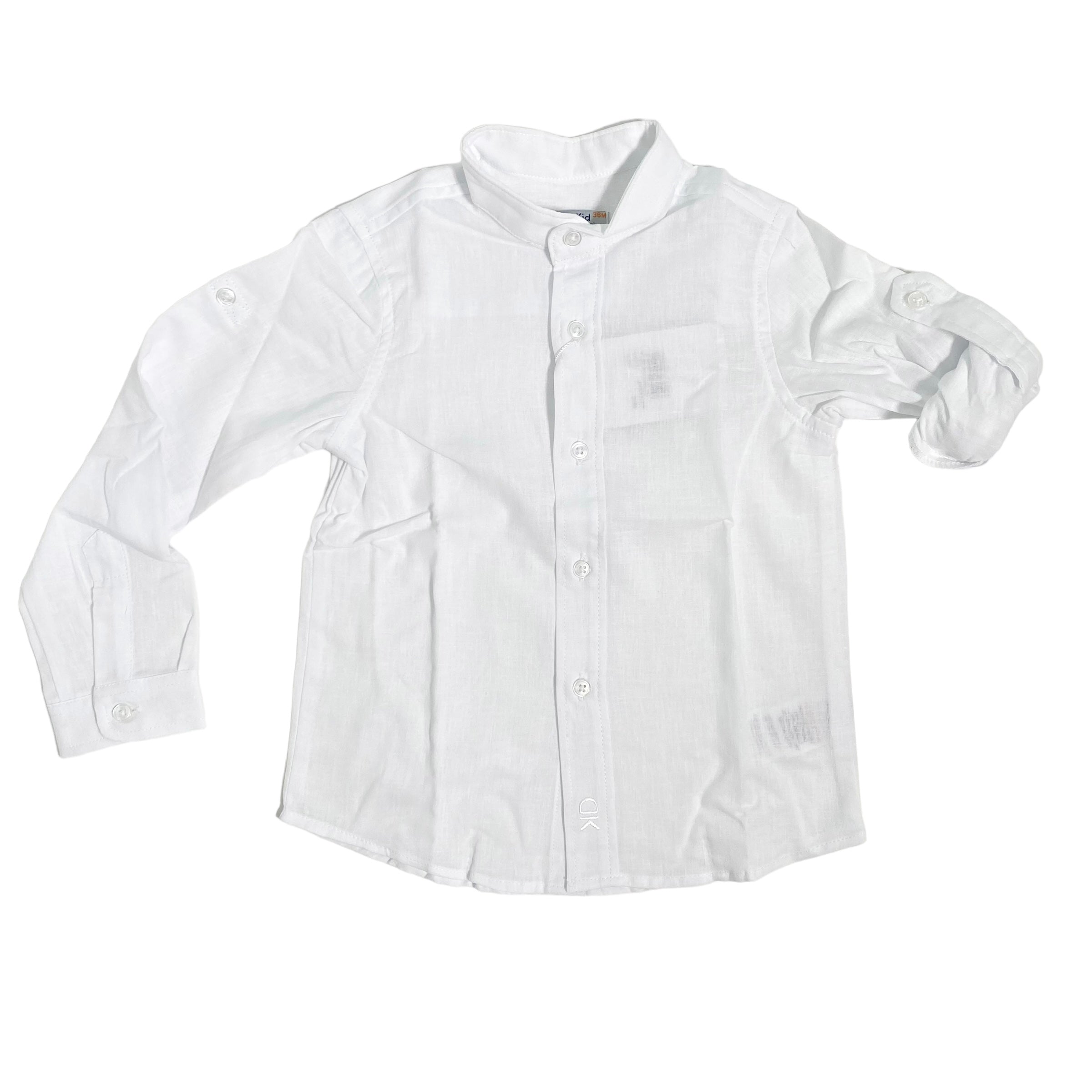 Camicia Coreana Manica Lunga In Misto Lino Bianca Neonato DR KID DK552 - DR KID - Luxury Kids