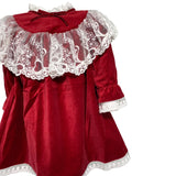 Abito Manica Lunga In Velluto Rosso Con Pizzo Bambina PHI CLOTHING 22702 - PHY CLOTHING - LuxuryKids