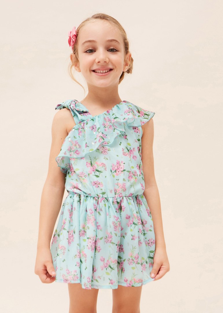 Tuta Corta Stampata In Chiffon Bambina MAYORAL 3842 - MAYORAL - Luxury Kids